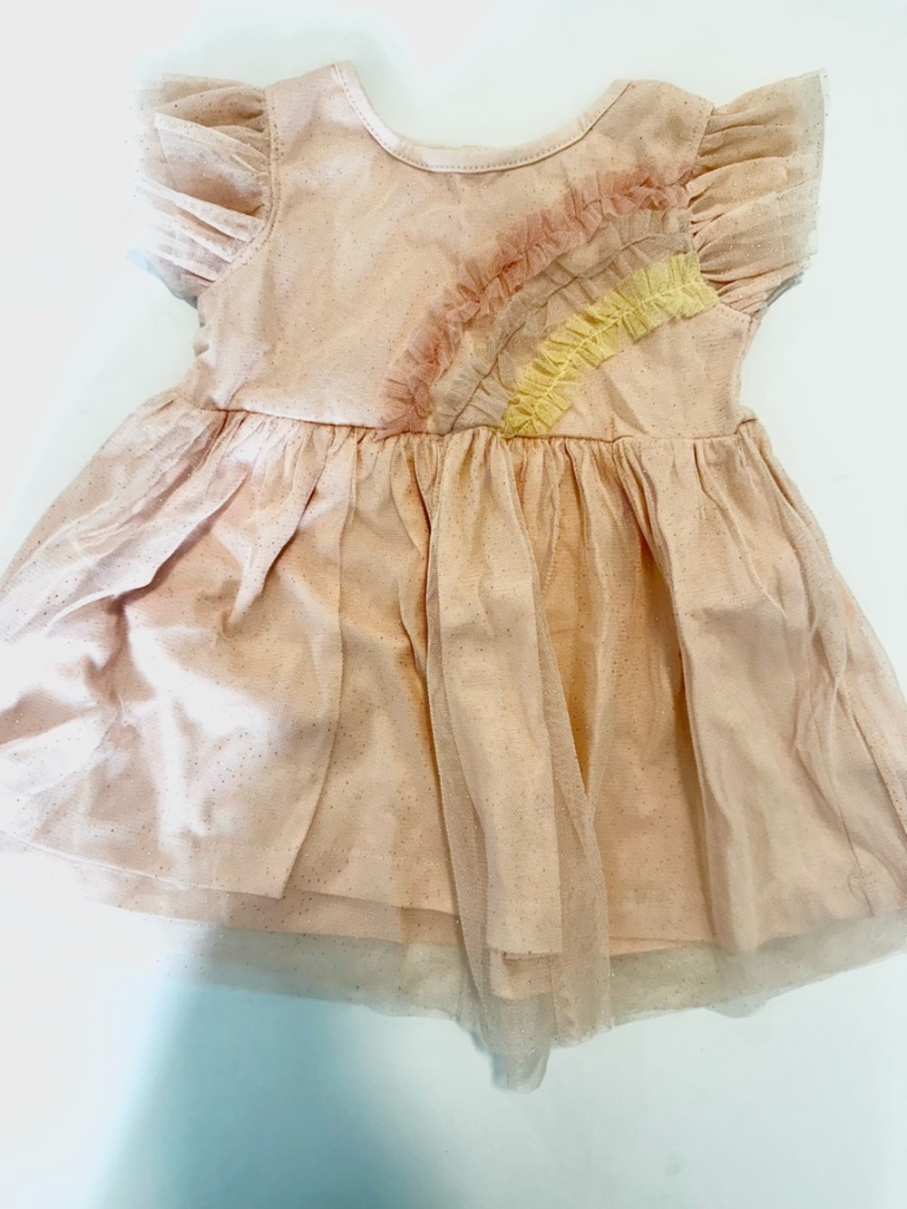 Baby Tulle Dress | Peach Pink Rainbow Ruffle Party Dress 6–9M